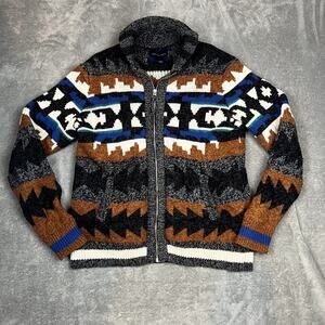 American Eagle Sweater Womens M Southwestern Aztec Pattern Full Zip Wool Blend